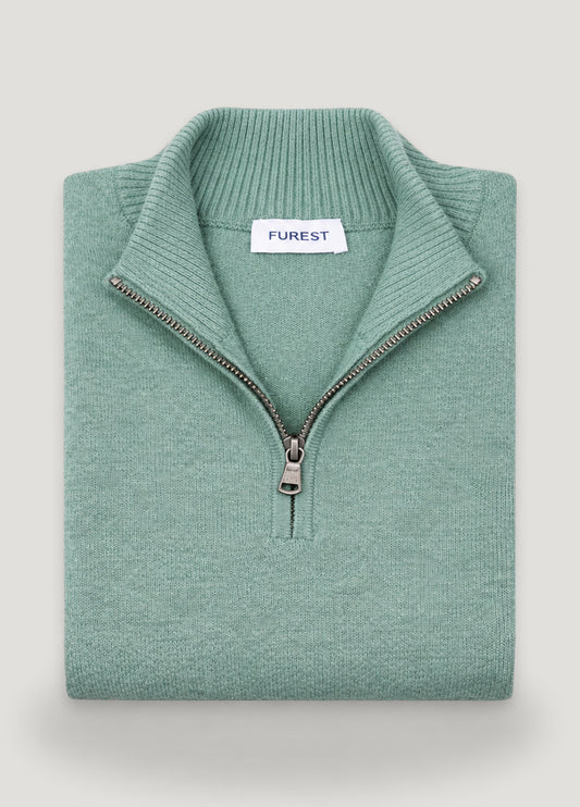 Jersey cuello zip lana verde agua
