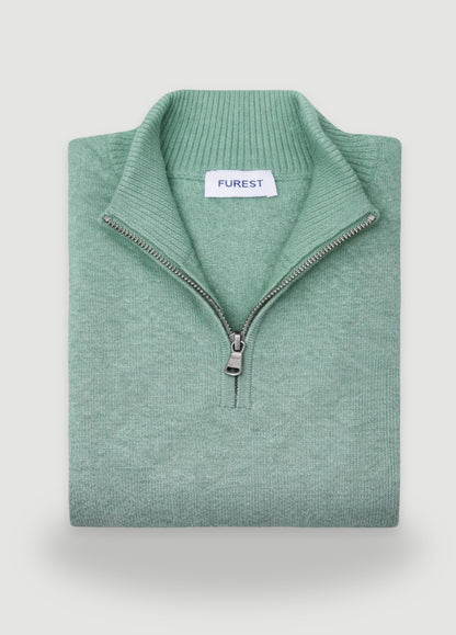 Jersey cuello zip lana verde agua