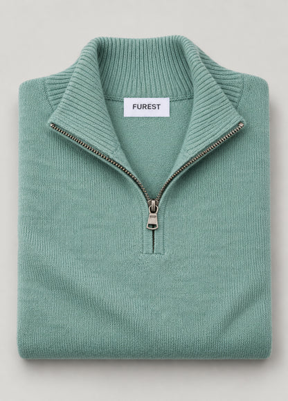 Jersey cuello zip lana verde agua