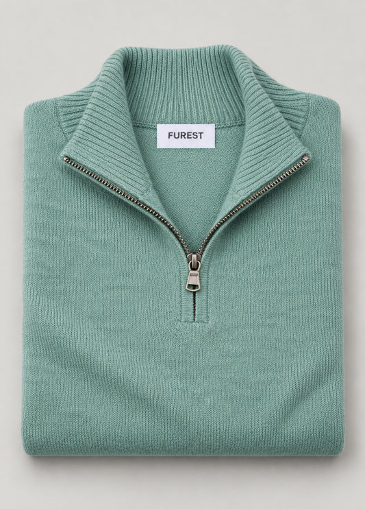 Jersey cuello zip lana verde agua