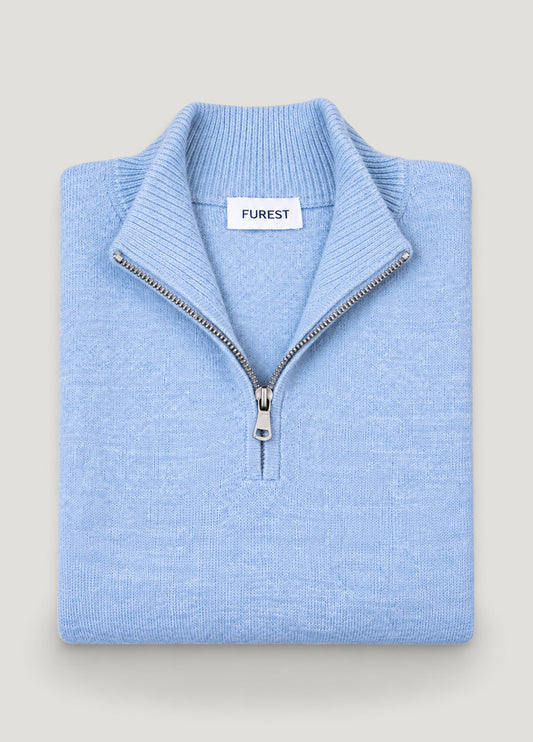 Jersey cuello zip lana celeste