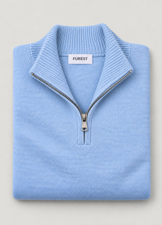 Jersey cuello zip lana celeste