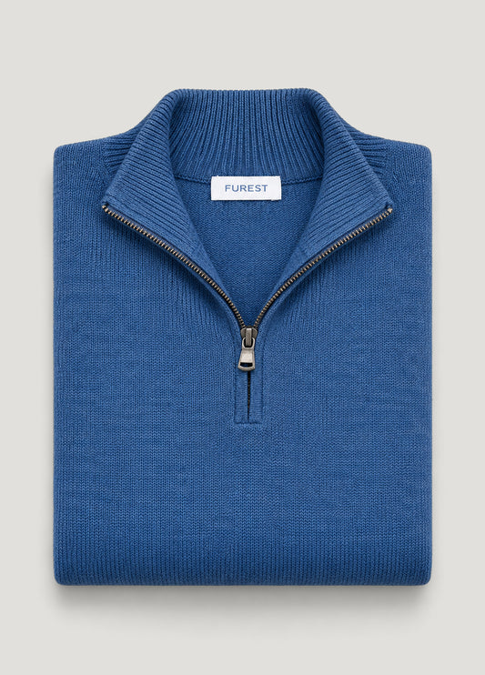 Jersey cuello zip lana azul