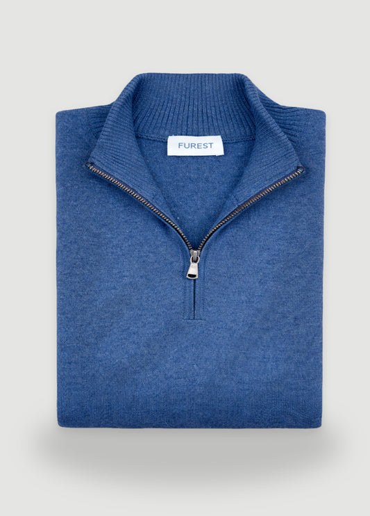 Blue wool zip neck jumper