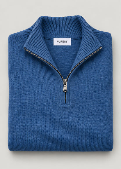 Jersey cuello zip lana azul