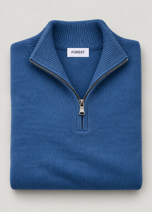 Jersey cuello zip lana azul