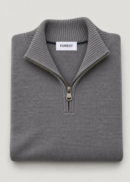 Jersey cuello zip lana gris