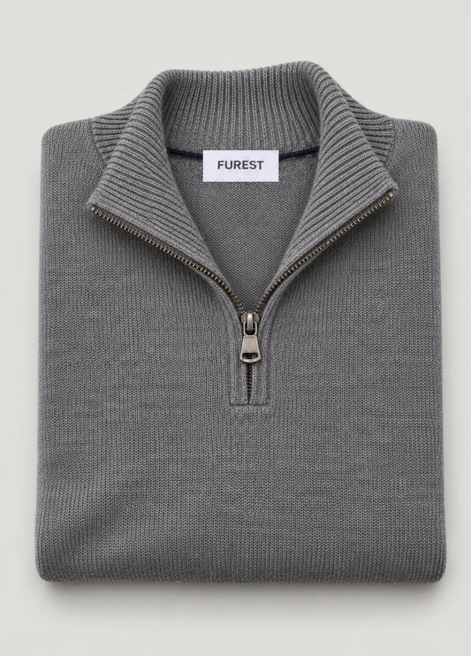 Jersey cuello zip lana gris