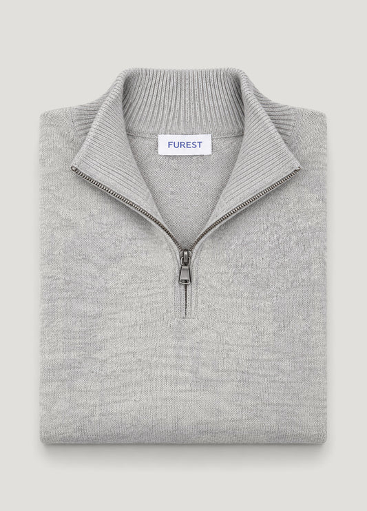 Jersey cuello zip lana gris perla