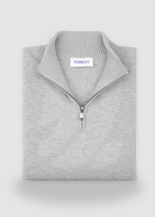 Pearl grey wool zip-neck jumper