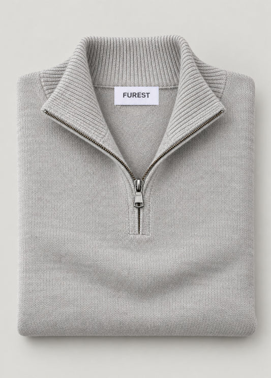 Jersey cuello zip lana gris perla