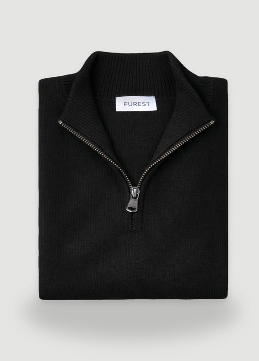 Black wool zip-neck jumper