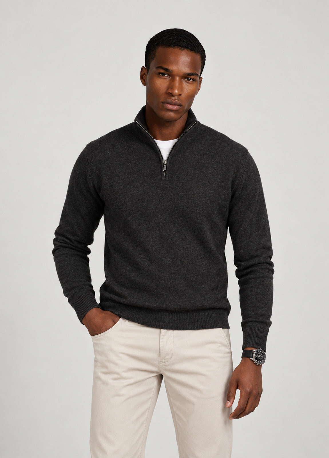 Jersey cuello zip lana antracita