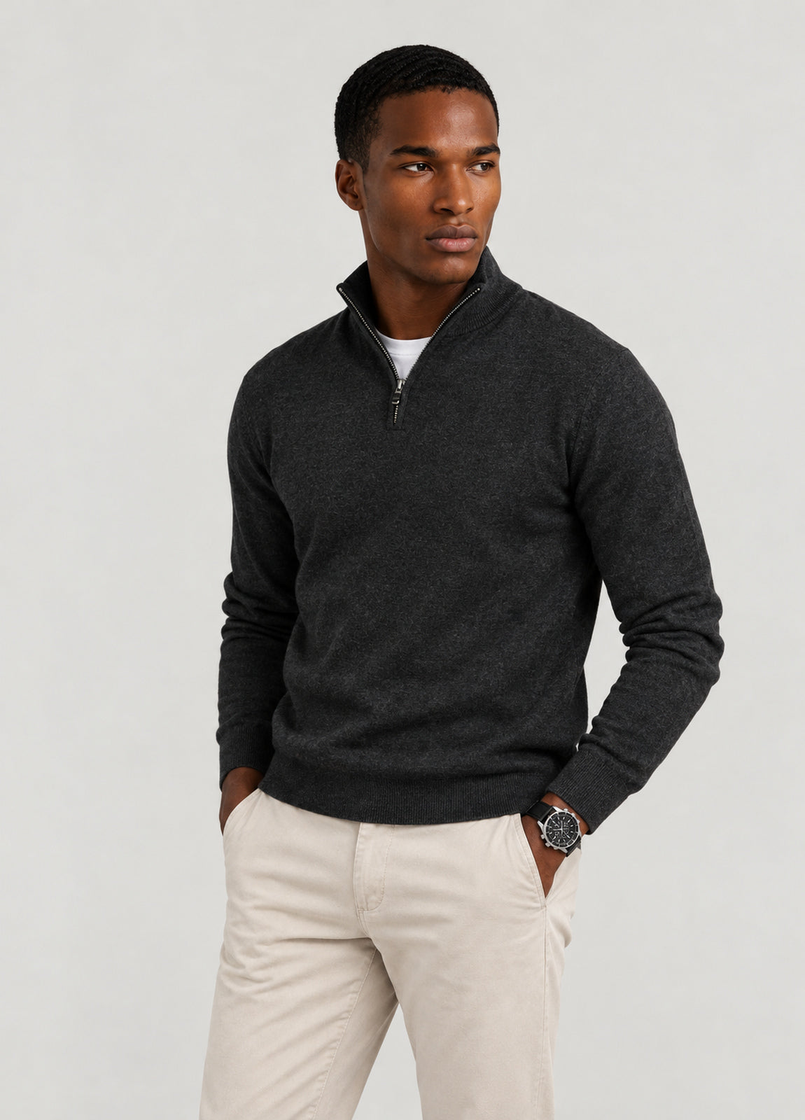 Jersey cuello zip lana antracita