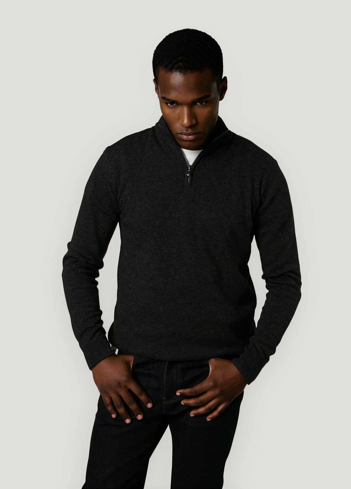 Jersey cuello zip lana antracita