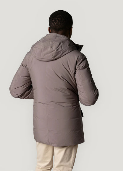 Navy blue technical parka with hood
