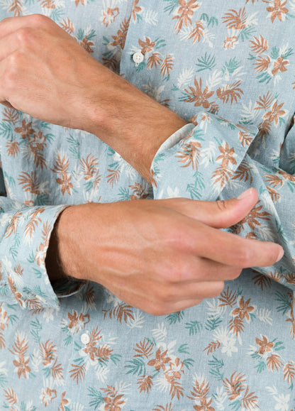 Camisa sport flores azul