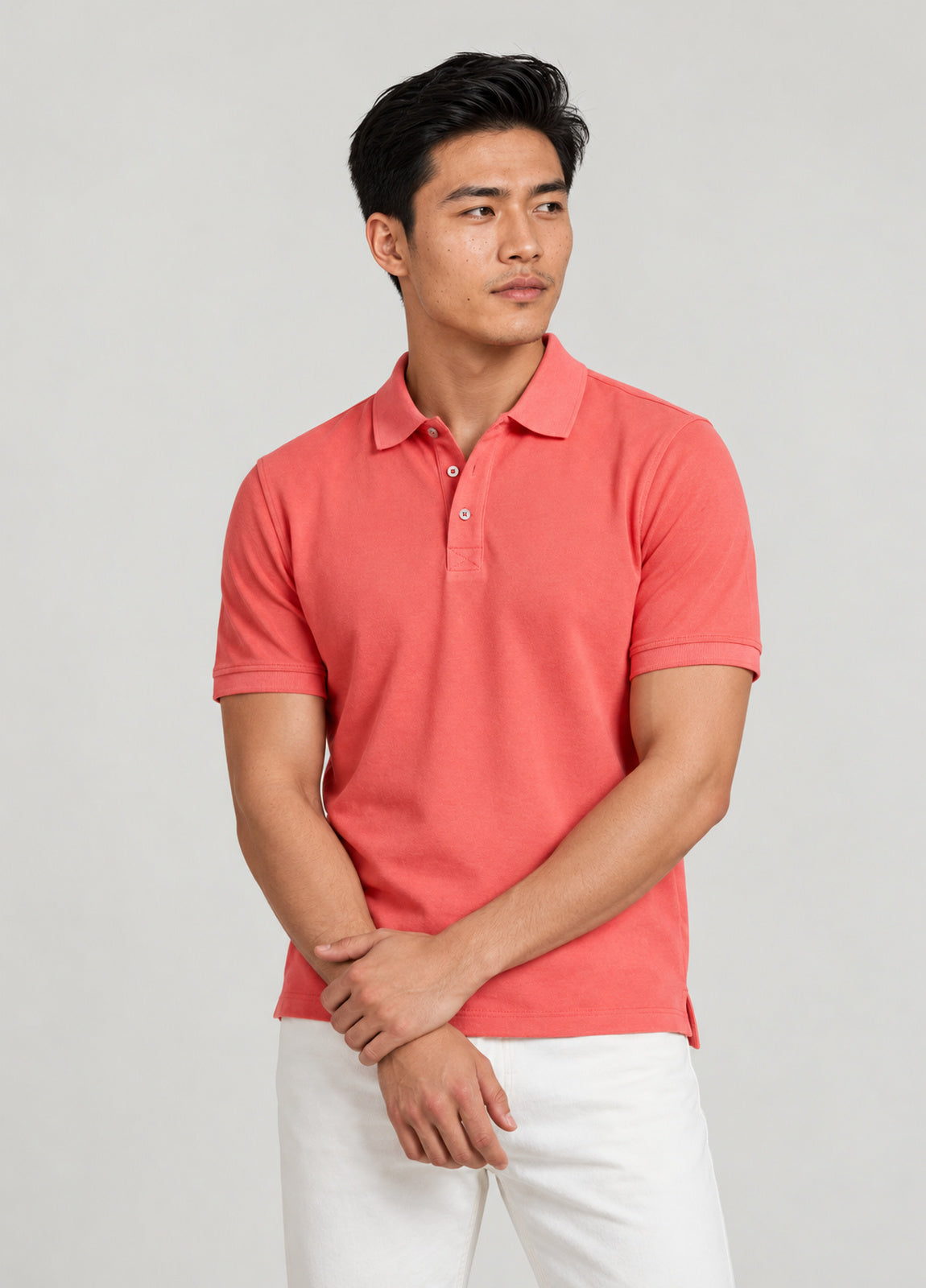 Polo manga corta garment dye pique coral