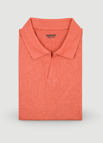 Polo manga corta cuello V teja.