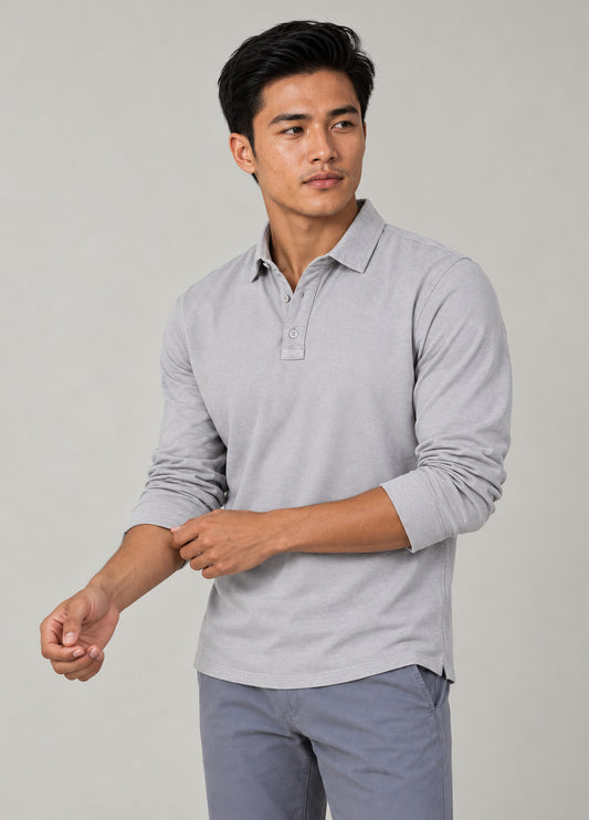 Polo  manga larga garment dye piedra