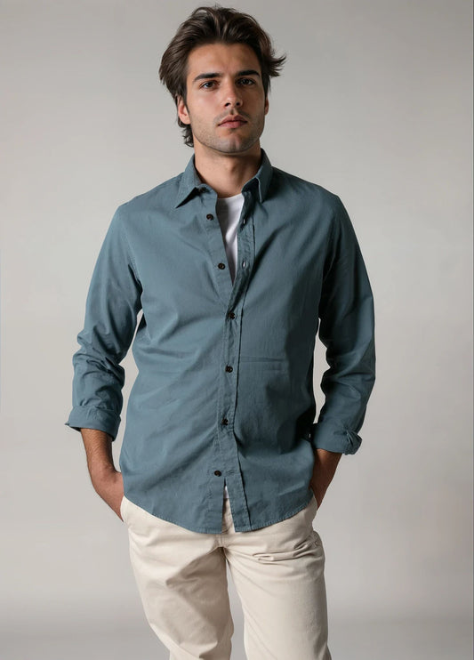 Camisa sport sarga petróleo