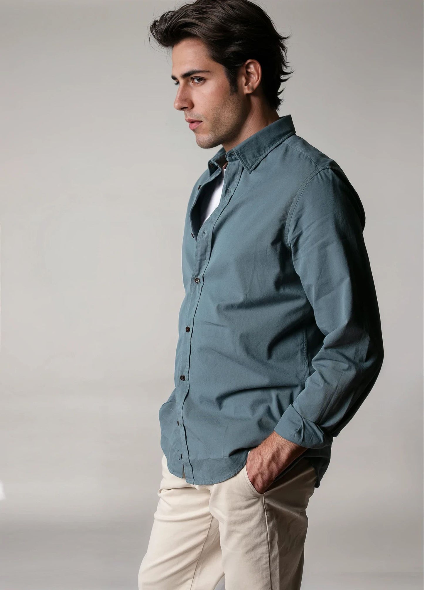 Camisa sport sarga petróleo