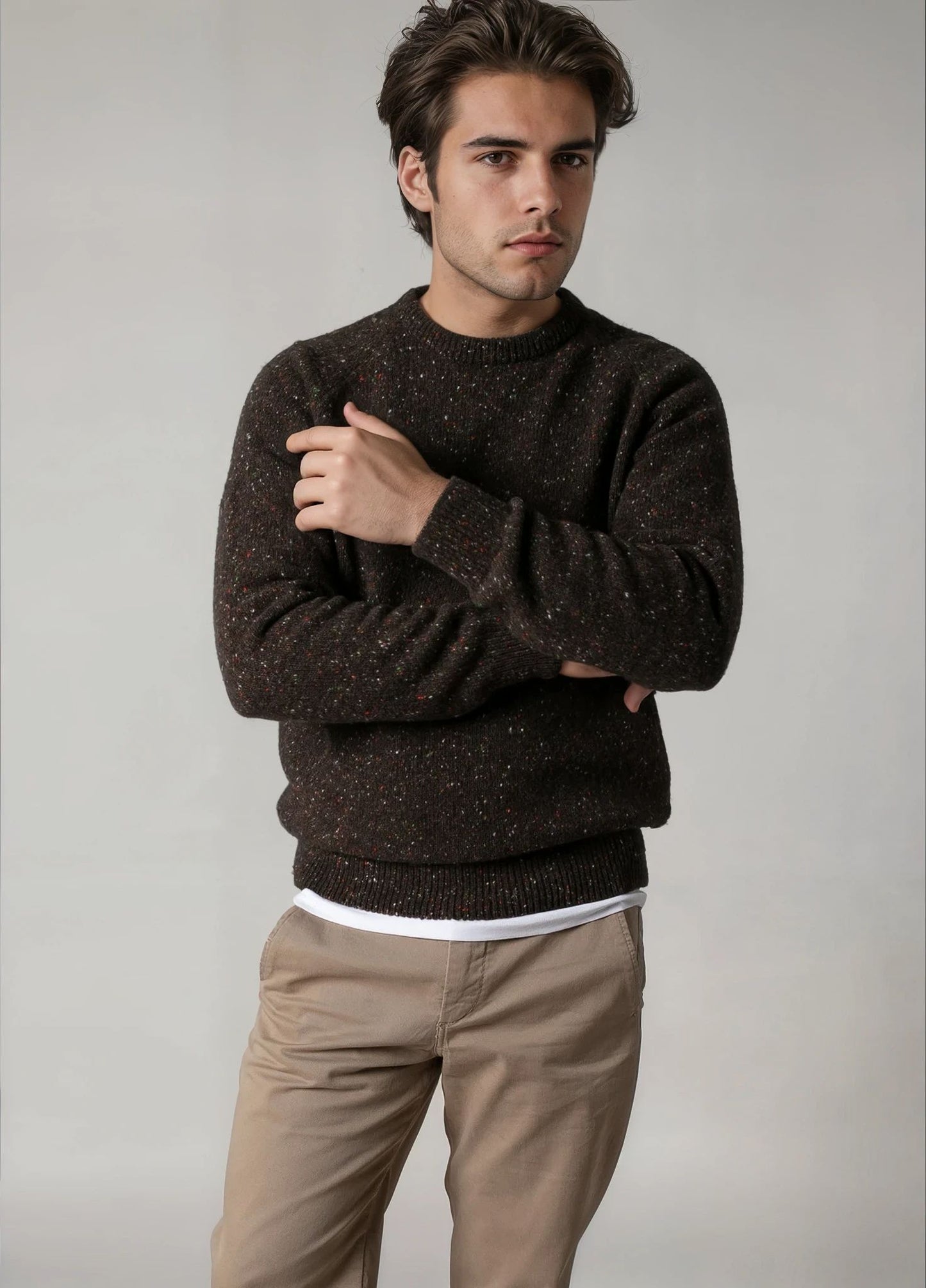 Jersey cuello redondo jaspeado marrón (PRÓXIMAMENTE)