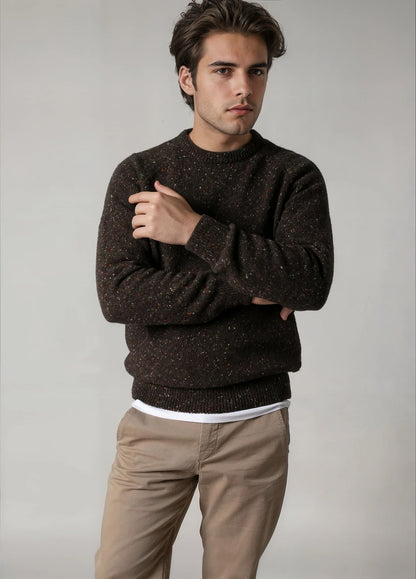Mottled brown crew neck jumper