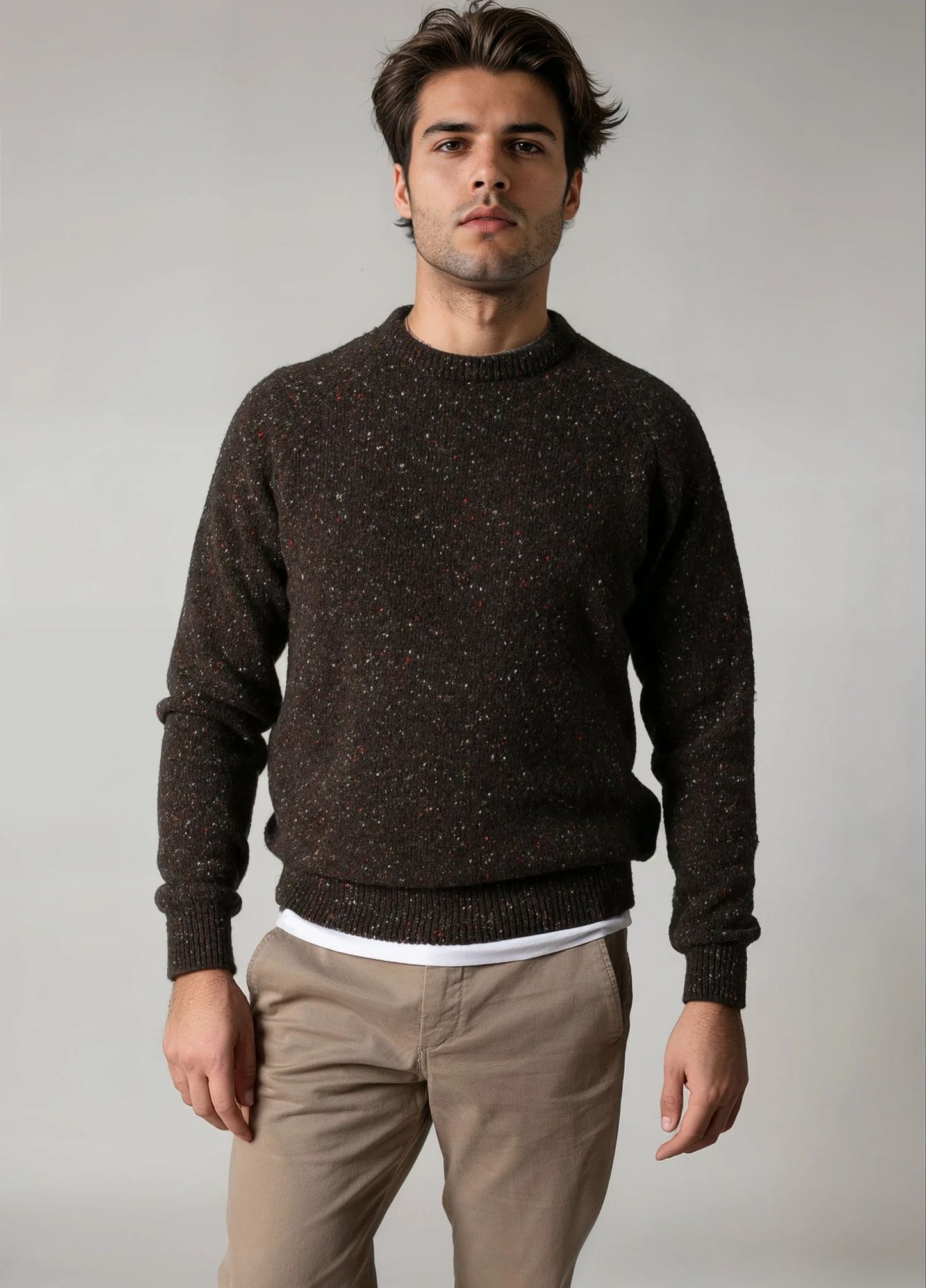 Jersey cuello redondo jaspeado marrón (PRÓXIMAMENTE)