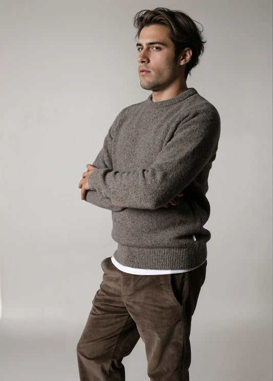 Jersey cuello redondo jaspeado visón