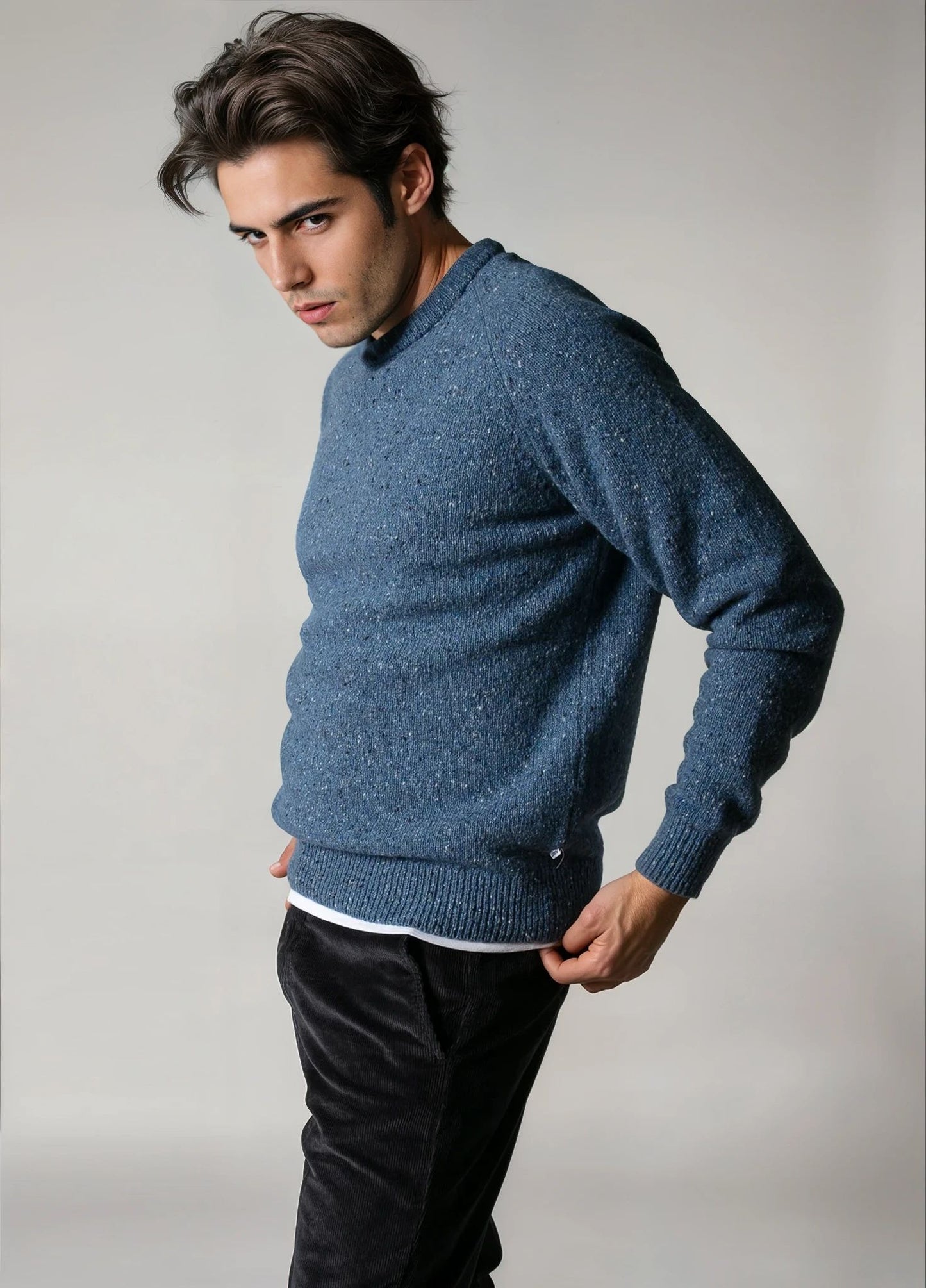 Jersey cuello redondo jaspeado azul (PRÓXIMAMENTE)