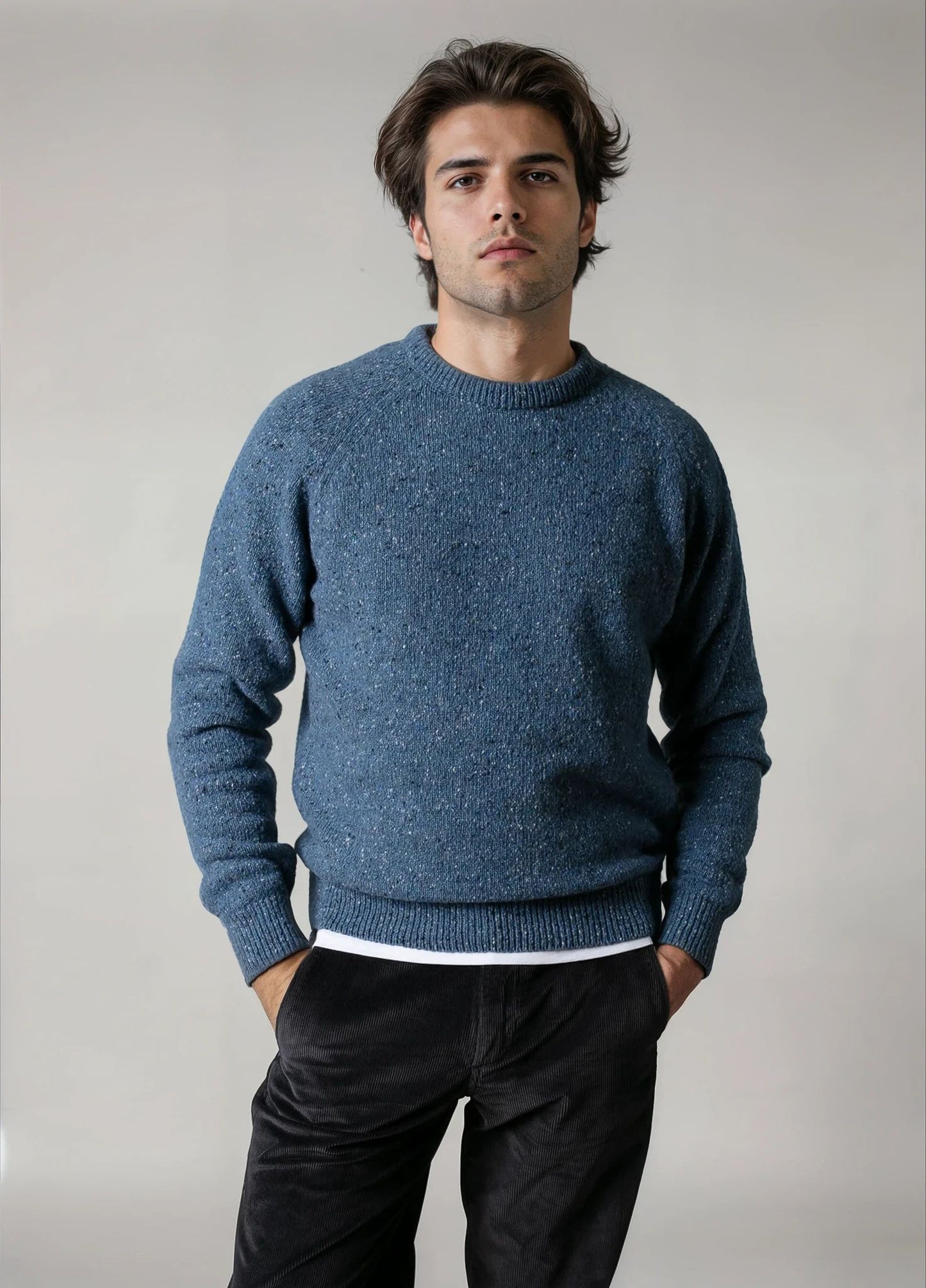 Jersey cuello redondo jaspeado azul (PRÓXIMAMENTE)