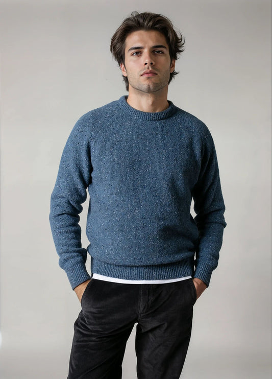 Jersey cuello redondo jaspeado azul
