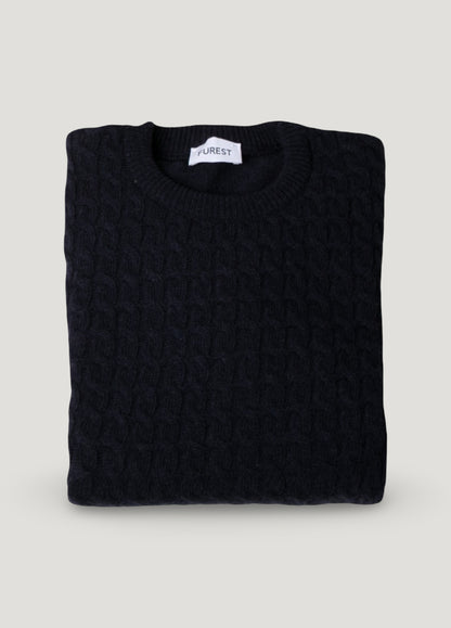 Navy cable knit crew neck jumper