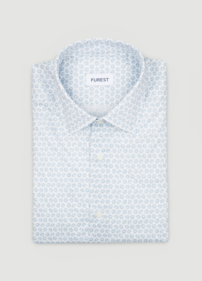 Sky blue geometric print casual shirt.