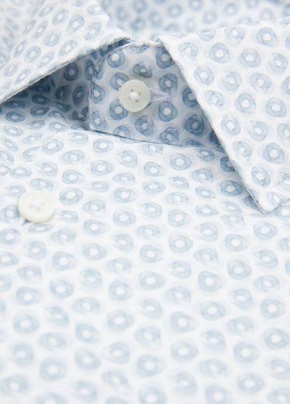 Sky blue geometric print casual shirt.