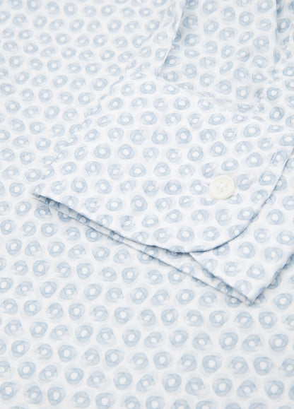 Sky blue geometric print casual shirt.