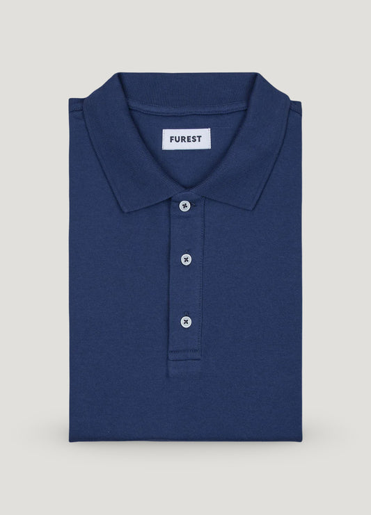 Blue piqué short-sleeved polo shirt