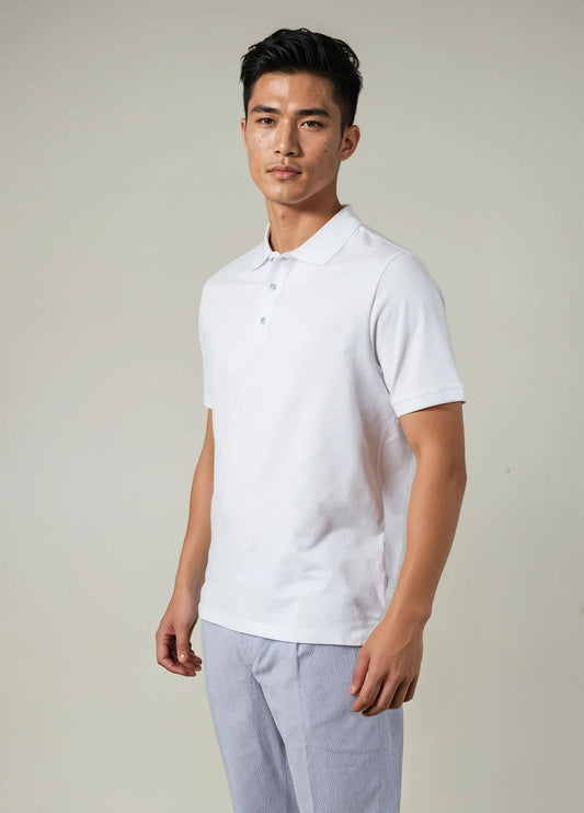 White piqué short-sleeved polo shirt