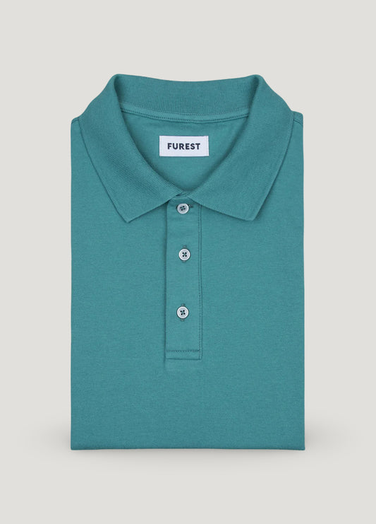 Green pique short-sleeved polo shirt