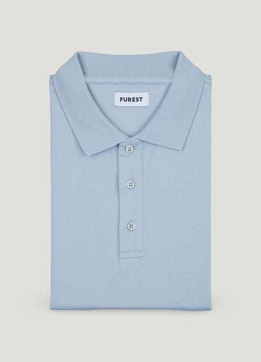Light blue pique short-sleeved polo shirt