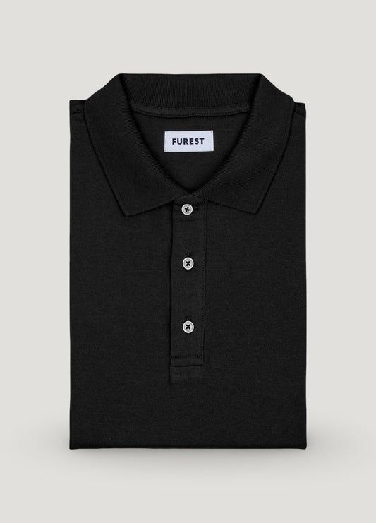 Black piqué short-sleeved polo shirt