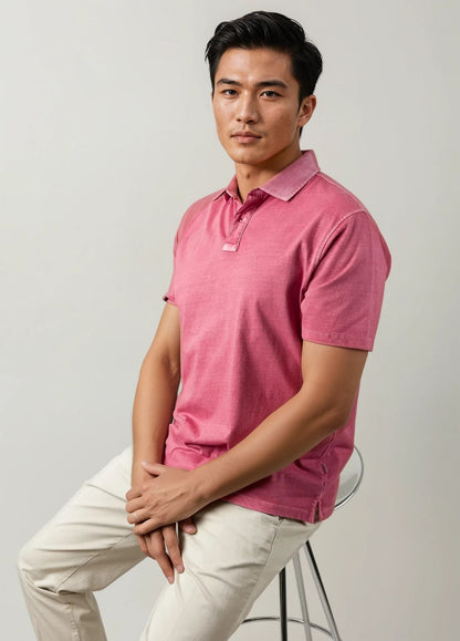 Polo manga corta garment dye rosa