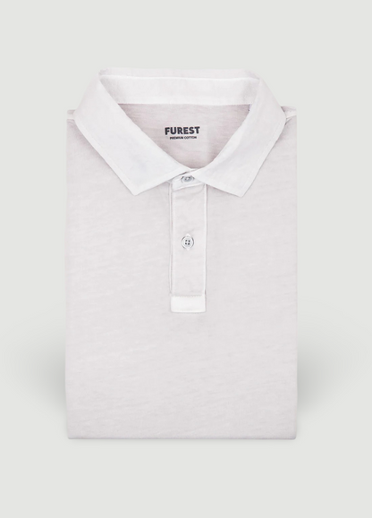 Long-sleeve garment-dyed polo shirt in stone