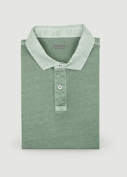 Long-sleeved garment-dyed khaki polo shirt
