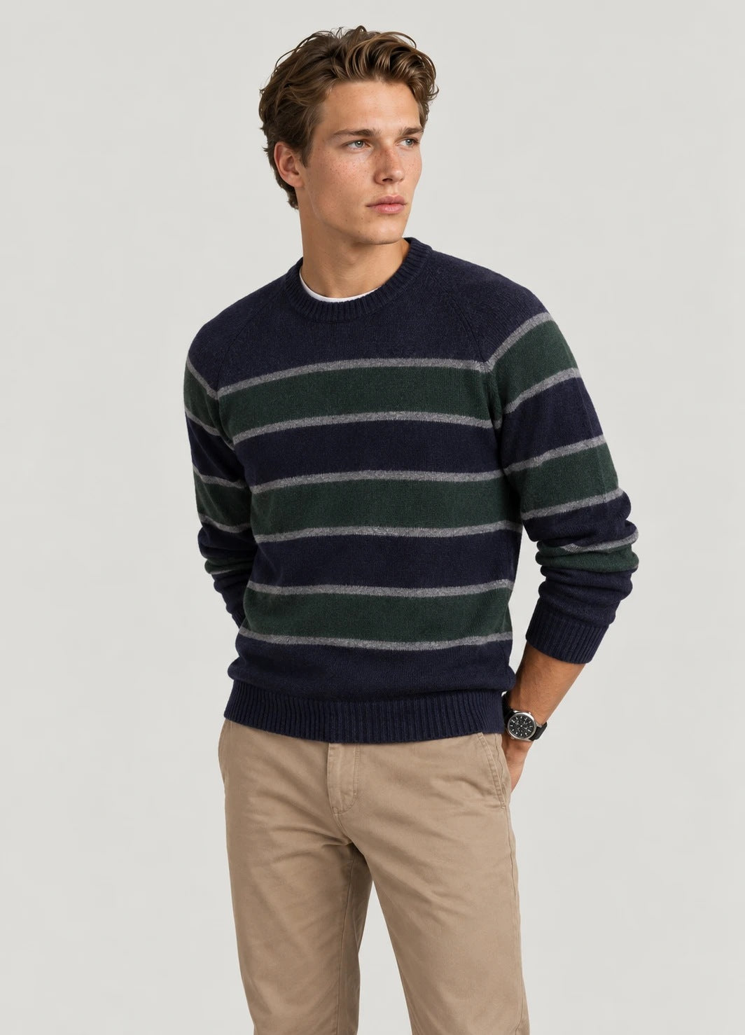 Jersey Ranglan Stripes Crew Neck Marino