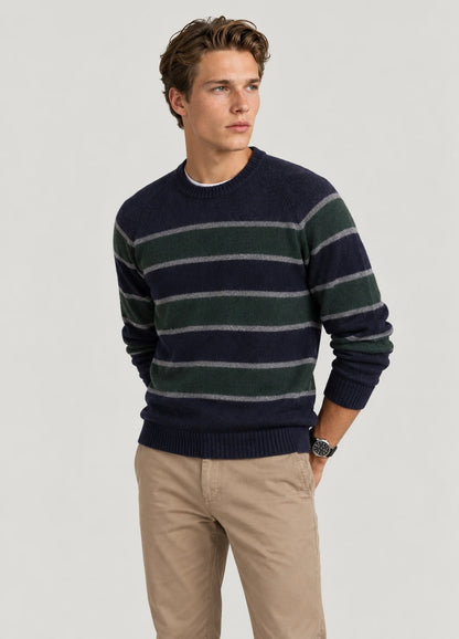 Jersey Ranglan Stripes Crew Neck Marino