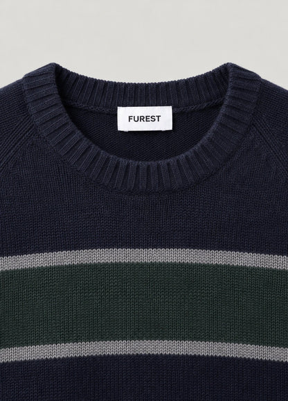 Jersey Ranglan Stripes Crew Neck Marino