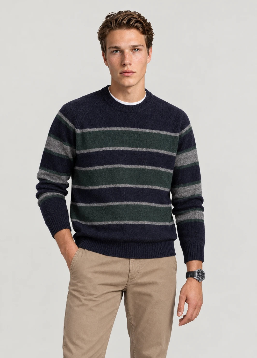 Jersey Ranglan Stripes Crew Neck Marino
