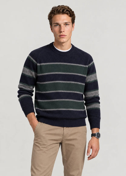 Jersey Ranglan Stripes Crew Neck Marino